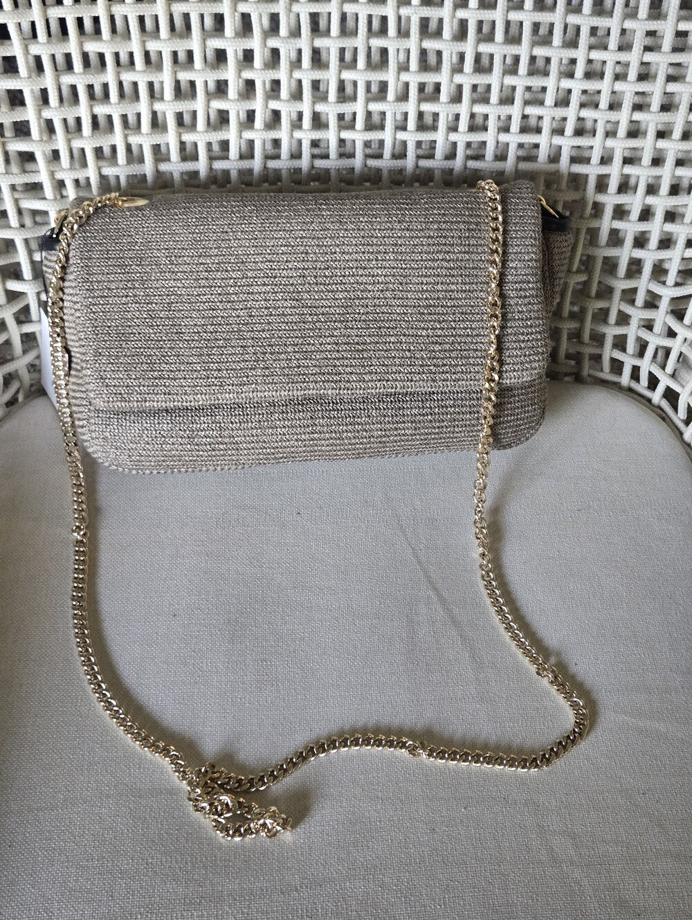 New FALOR Firenze Italy Taupe Purse / Bag Crossbody With Chain Made In Italy